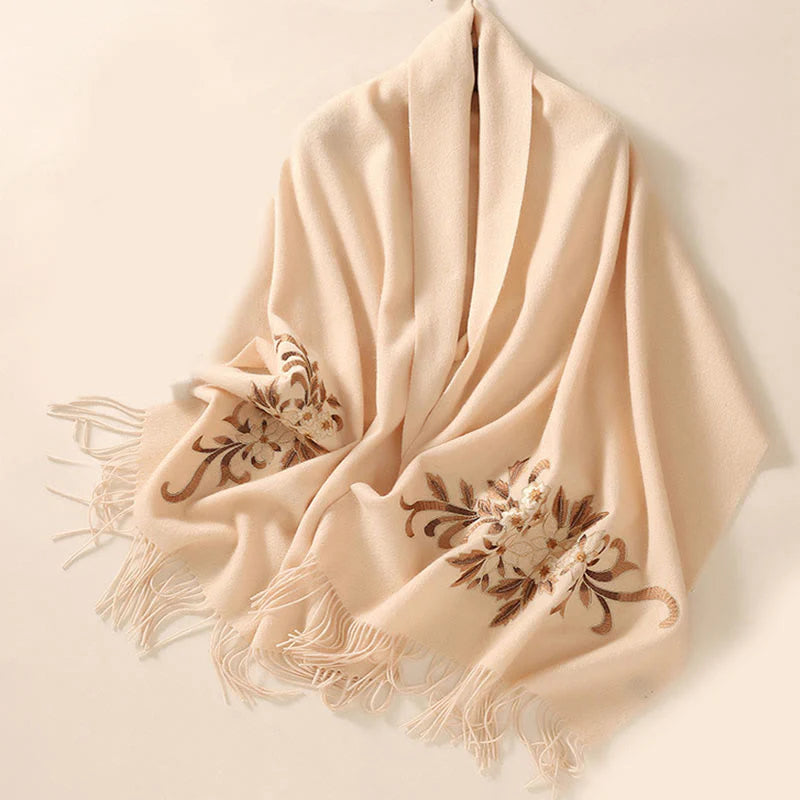 Buddha Stones Wool Shawl Begonia Embroidery Tassel Winter Cozy Travel Scarf Wrap (Extra 30% Off | USE CODE: FS30)
