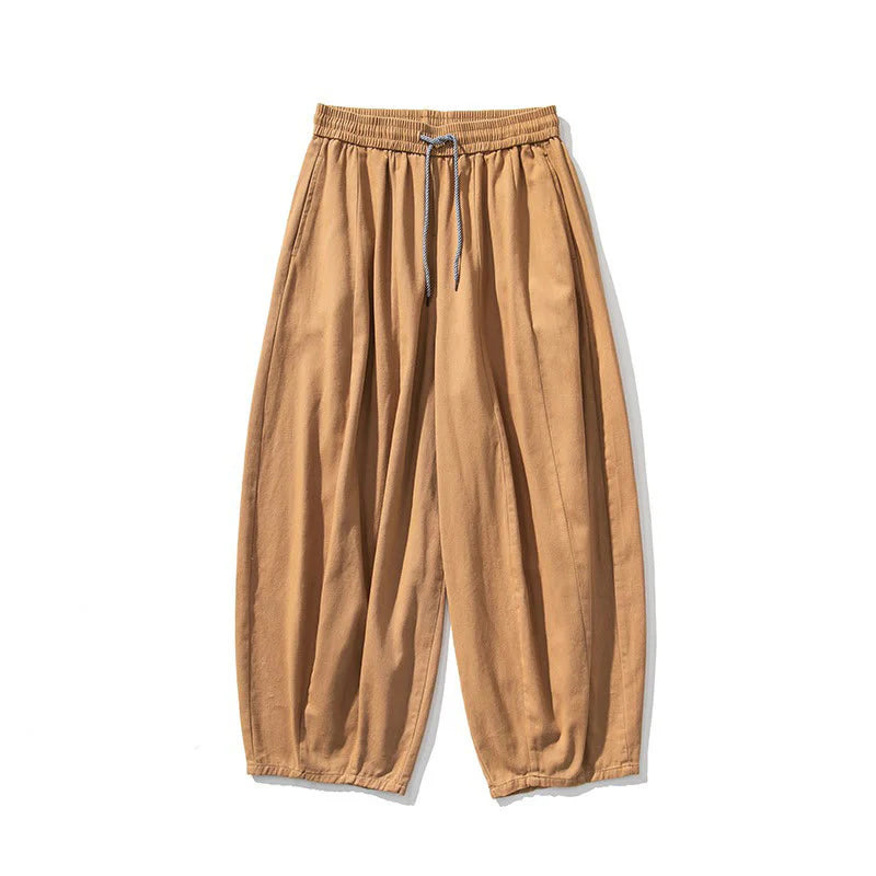 Buddha Stones Fall Solid Color Cotton Elastic Waist Men's Harem Pants With Pockets