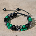 Buddha Stones Natural Malachite Black Magnetite Black Obsidian Double Row Beads Anti-Anxiety Bracelet