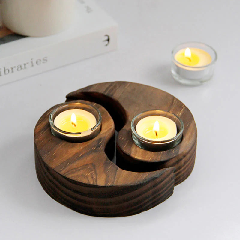 Buddha Stones Yin Yang Wood Candle Holder Meditation Rituals Use Items (Extra 35% Off | USE CODE: FS35)