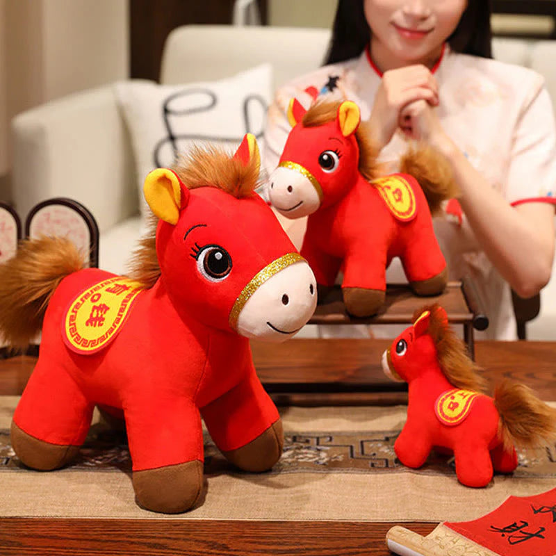 Buddha Stones Year Of The Horse Red Standing Horse Plush Doll Wealth Prosperity Home Decoration