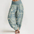 Buddha Stones Cotton Light Color Dragon Cloud Pattern Women's Elastic Waist Harem Pants