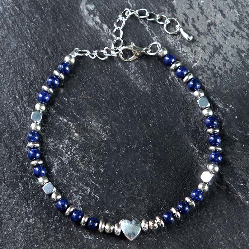 Buddha Stones Natural Stone Amazonite Amethyst Lazurite Rose Quartz Heart Positive Balance Bracelet