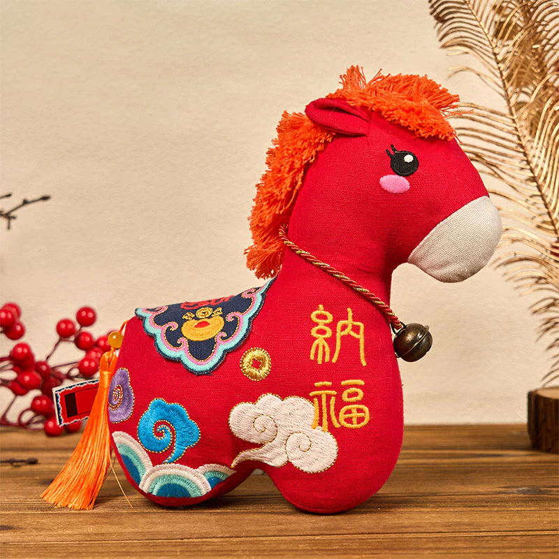 Buddha Stones Year of the Horse Copper Red String Fu Character Embroidery Prosperity Home Decoration