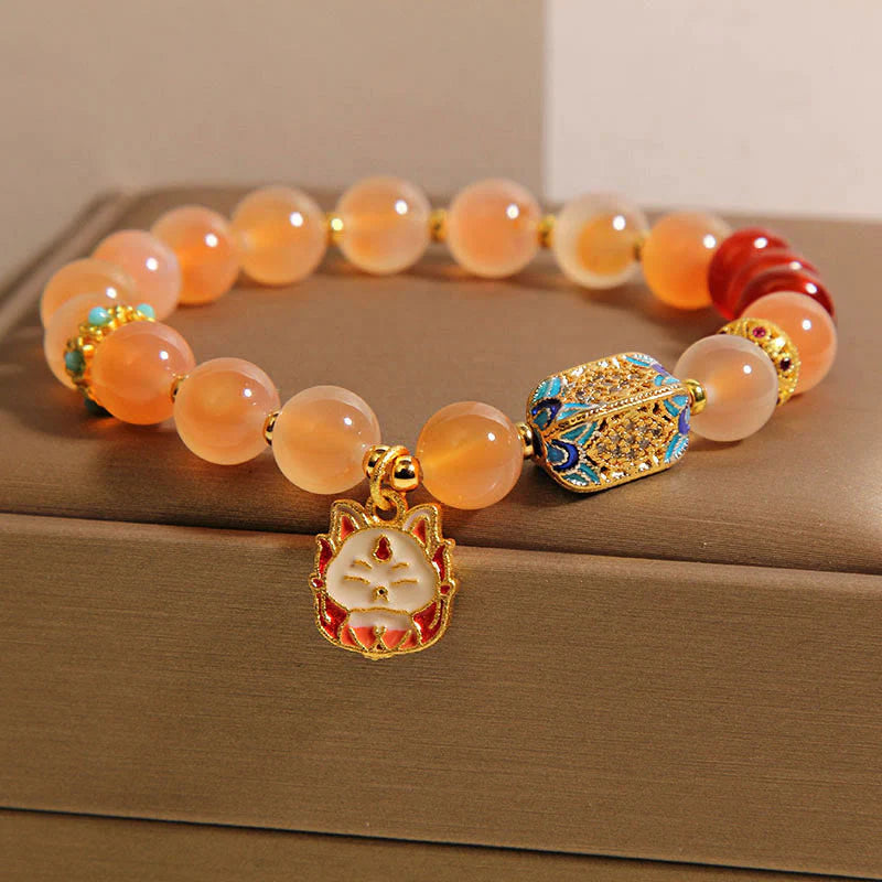 Buddha Stones Natural Nine Tailed Fox Orange Candy Agate Healing Bracelet