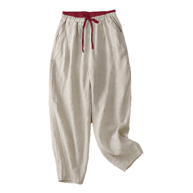 Buddha Stones Commute Color Blocking Design Women's Harem 7-8 Length Pants With Pockets
