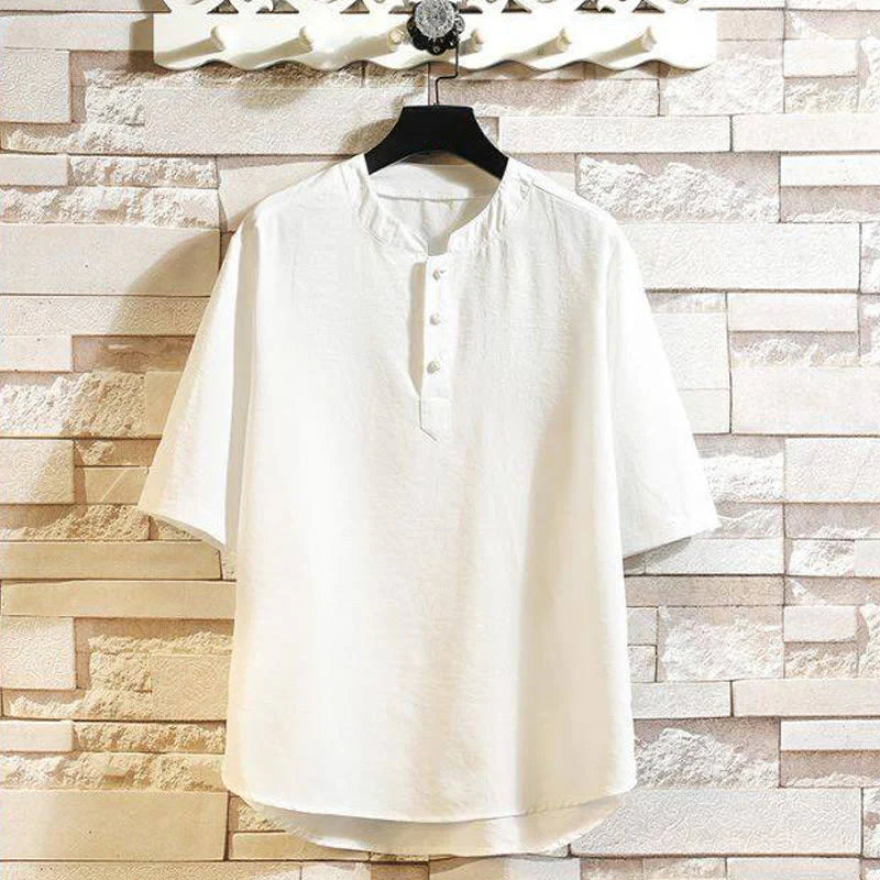 Buddha Stones Vintage Casual Solid Color Men's Short Sleeve Shirt Jacket