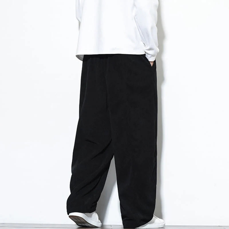 Buddha Stones Plain Drawstring Pure Cotton Corduroy Men's Harem Pants With Pockets