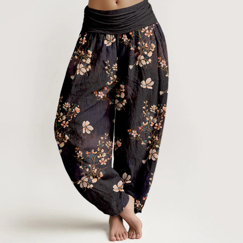 Buddha Stones Pure Cotton Cherry Blossom Women's Elastic Waist Harem Pants