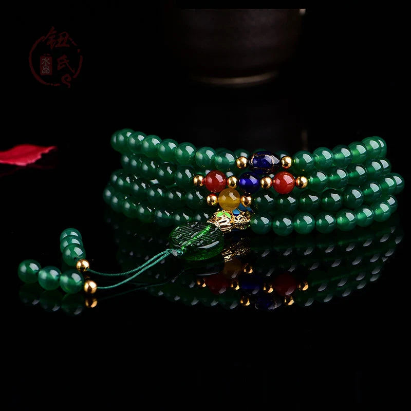 Buddha Stones 108 Mala Beads Natural Green Agate Power Support Bracelet (Extra 30% Off | USE CODE: FS30)