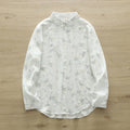 Buddha Stones Fall White Yellow Flowers Green Leaves Buttons Women's Cotton Long Sleeve Shirt
