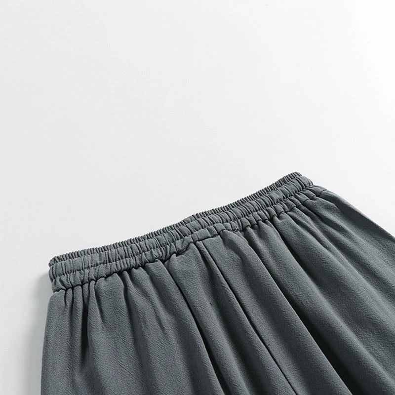 Buddha Stones Summer Drawstring Elastic Waist Frog-Button Ankle-Length Men's Cotton Linen Pants With Pockets