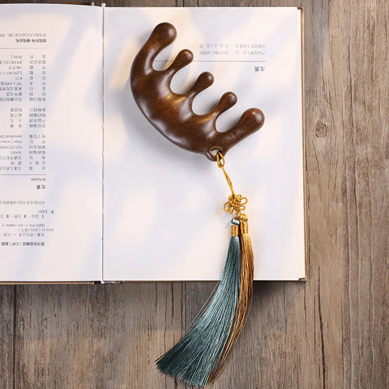 Buddha Stones Simple Green Sandalwood Soothing Tassel Massage Comb