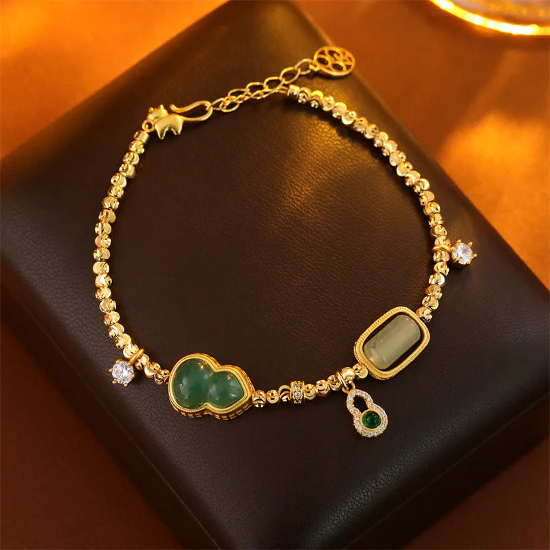 Buddha Stones Gourd Green Agate Zircon Copper Beads Support Chain Bracelet