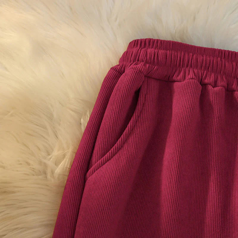 Buddha Stones Women's Patchwork Cotton Corduroy Fleece-Lined Wide Leg Pants With Pockets
