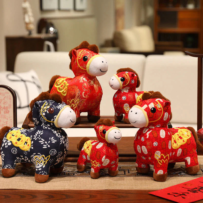 Buddha Stones Year of the Horse Copper Coins Plush Doll Home Decoration