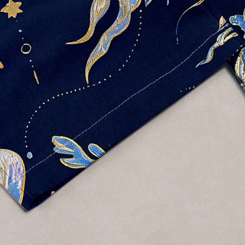 Buddha Stones Jellyfish Pattern Women's Pure Cotton Elastic Waist Pants With Pockets