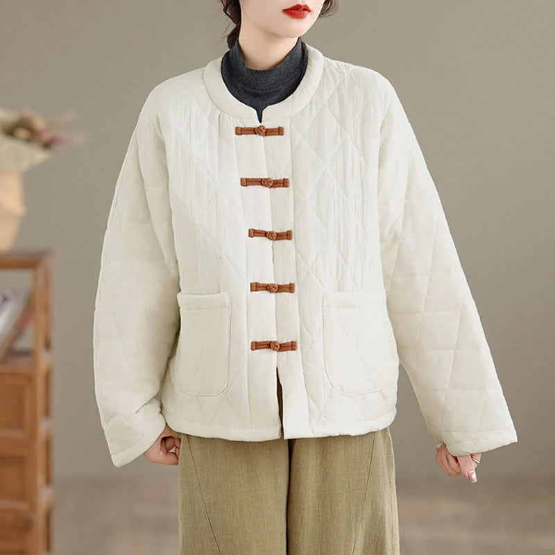 Buddha Stones Women's Plain Cotton-padded Tai Chi Zen Long Sleeve Jacket With Pockets