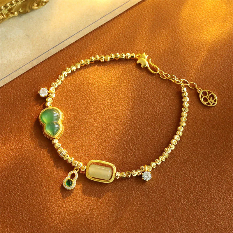 Buddha Stones Gourd Green Agate Zircon Copper Beads Support Chain Bracelet