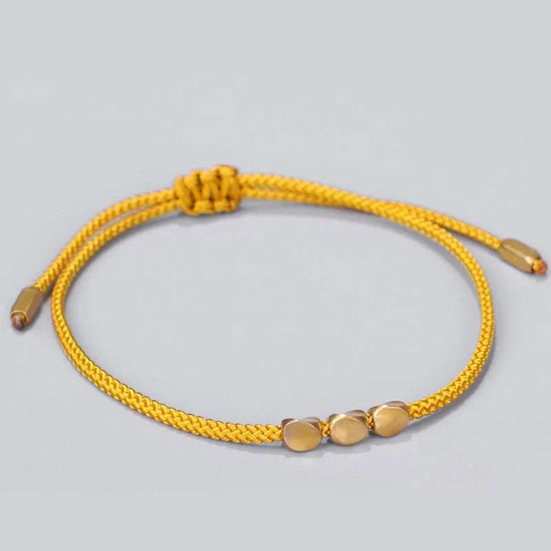 Buddha Stones 3Pcs Blue Yellow String Golden Copper Beads Healing Bracelet