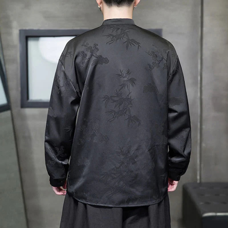 Buddha Stones Plain Frog-Button Design Tang Suit Men's Long Sleeve Jacket