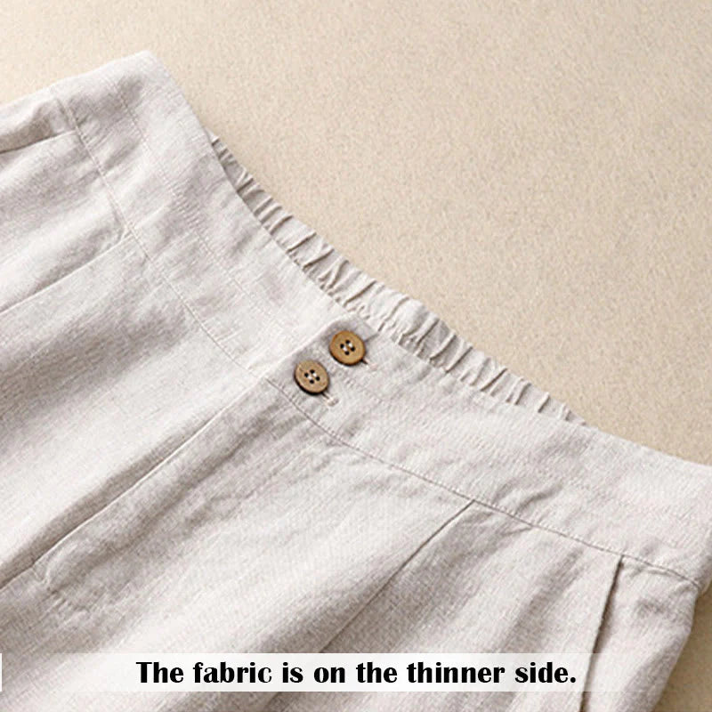 Buddha Stones Summer Casual Simple Design Linen Women's Wide Leg Pants With Zipper Pockets