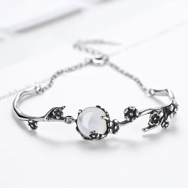 Buddha Stones Sending Grace and HarmonyPlum Blossom Chalcedony Bracelet Includes Gift Message Card