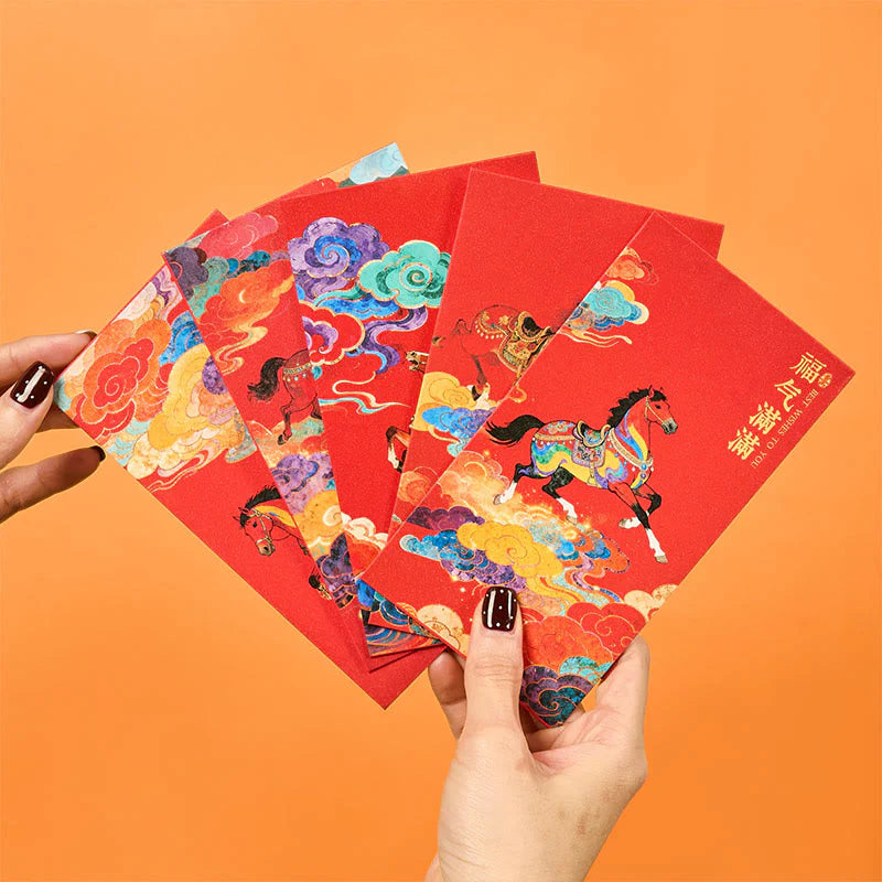 Buddha Stones Year Of The Horse 2026 New Year Blessings 6pcs Chinese Red Envelope