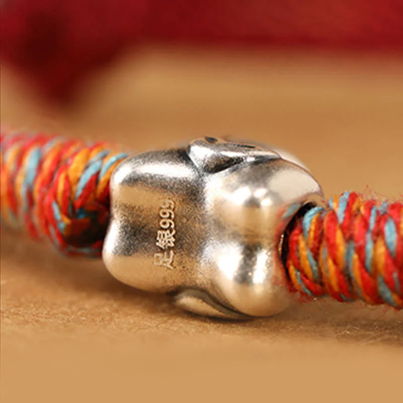 Buddha Stones 999 Sterling Silver Year Of The Horse Fu Character Charm String Braided Luck Bracelet