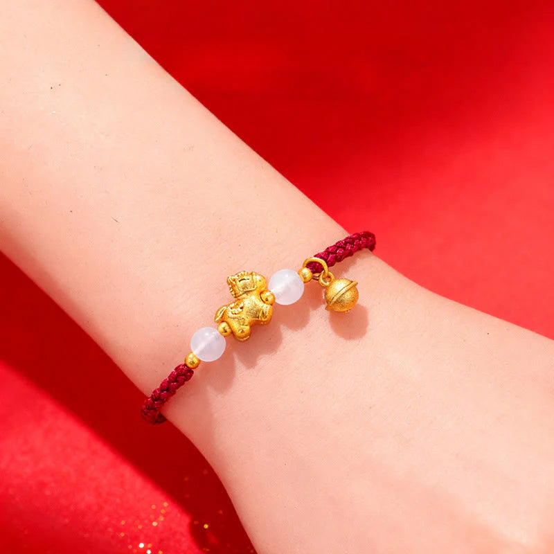 Buddha Stones Year Of The Horse Red String White Agate Connection Braided Bracelet