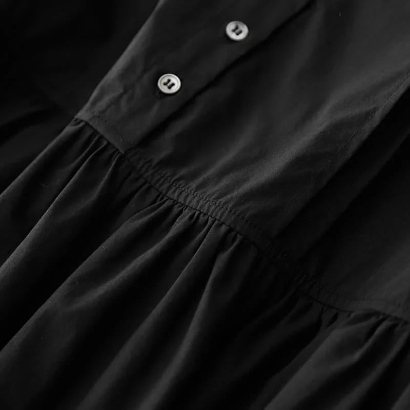 Buddha Stones Summer Buttons Pleated Knee Length Women's Sleeveless Dress With Pockets