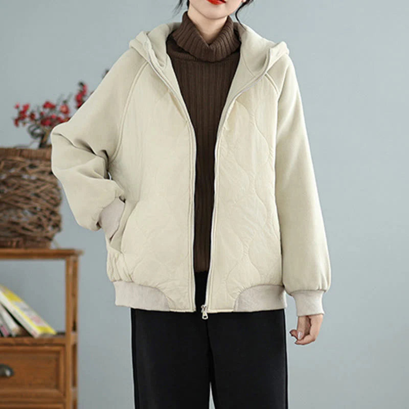 Buddha Stones Women's Long Sleeve Thickened Warm Hood Cotton Jacket With Pockets