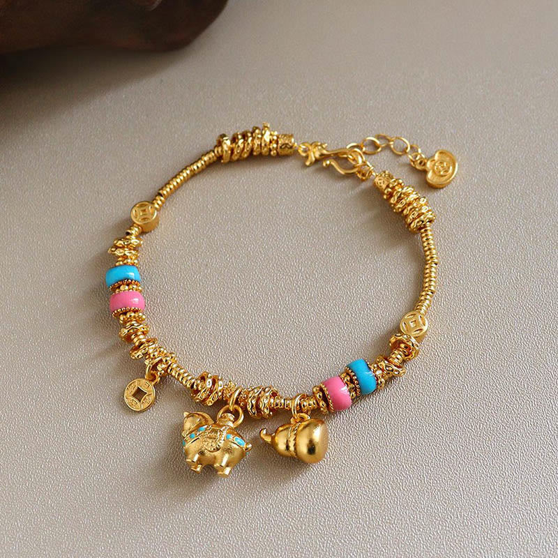 Buddha Stones Year Of The Horse Gourd Copper Coin Copper Balance Bracelet