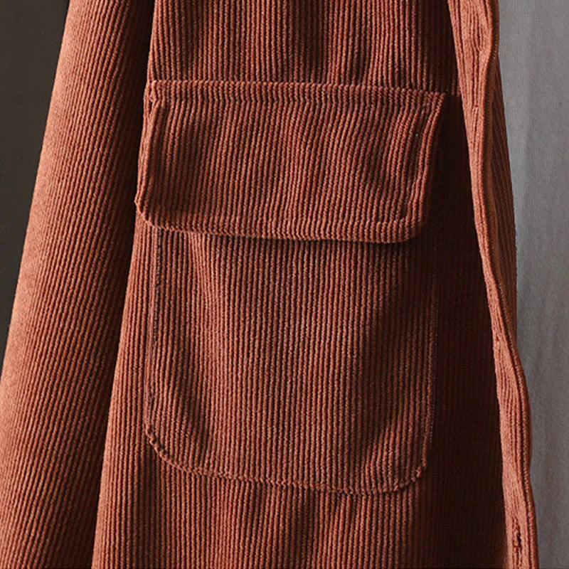 Buddha Stones Corduroy Women's Cotton Long Sleeve Jacket With Pockets