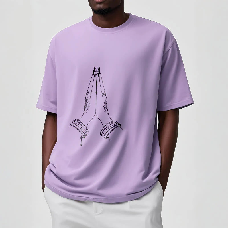 Buddha Stones Put Hands Together Prayer Design Tee T-shirt