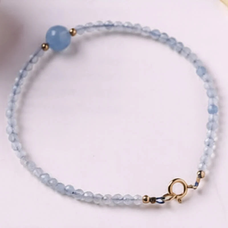 Buddha Stones Natural Aquamarine Ultra-Fine 2mm Faceted Bead Peace Bracelet