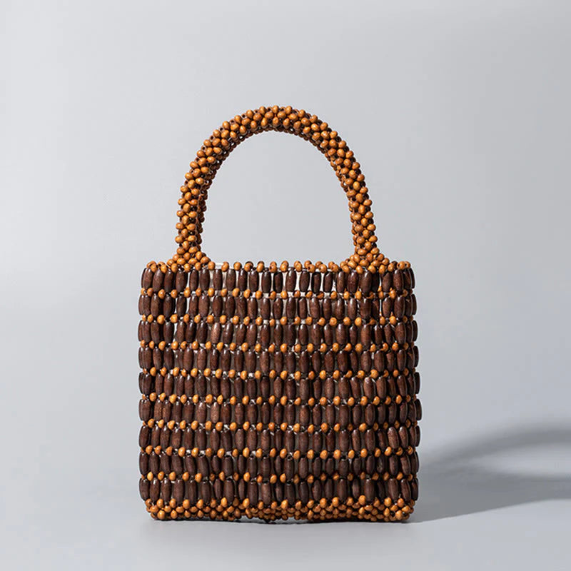 Buddha Stones Hand-woven Wooden Beads Handbag