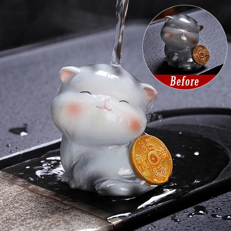 Buddha Stones Color Changing Cute Mini Cat Resin Tea Pet Wealth Home Figurine Decoration
