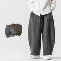 Buddha Stones Daily Solid Color Drawstring Design Men's Wide Leg Cotton Pants With Pockets