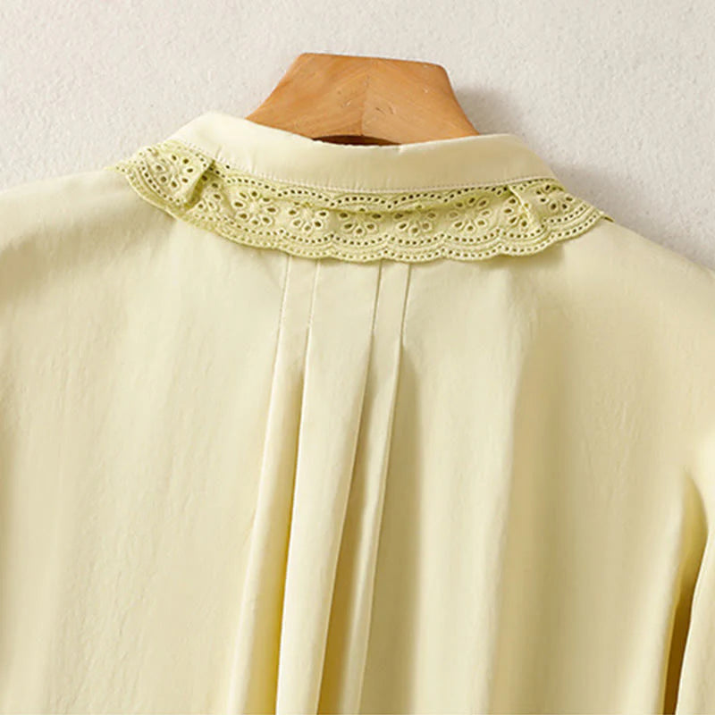 Buddha Stones Casual Women's Long Sleeve Lace Lapel Shirt