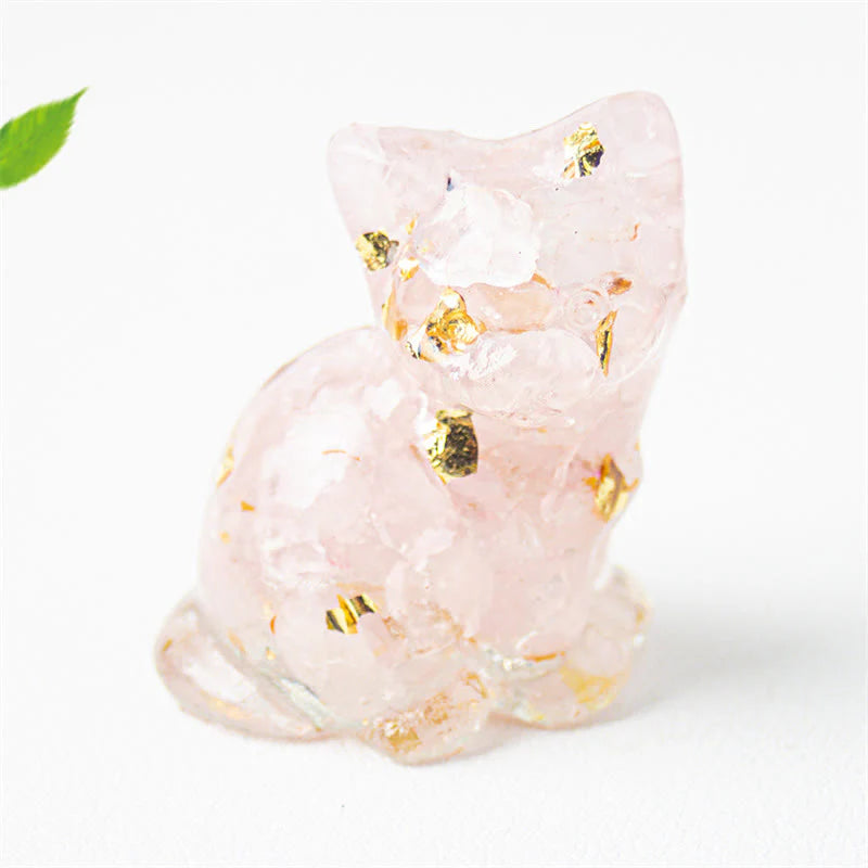 Buddha Stones Sitting Cat  Resin Gravel Pink Crystal Citrine White Crystal Lapis Lazuli Soothing Desktop Decoration