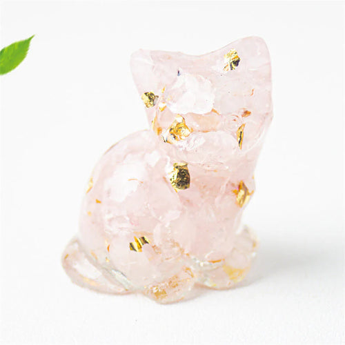 Buddha Stones Sitting Cat  Resin Gravel Pink Crystal Citrine White Crystal Lapis Lazuli Soothing Desktop Decoration