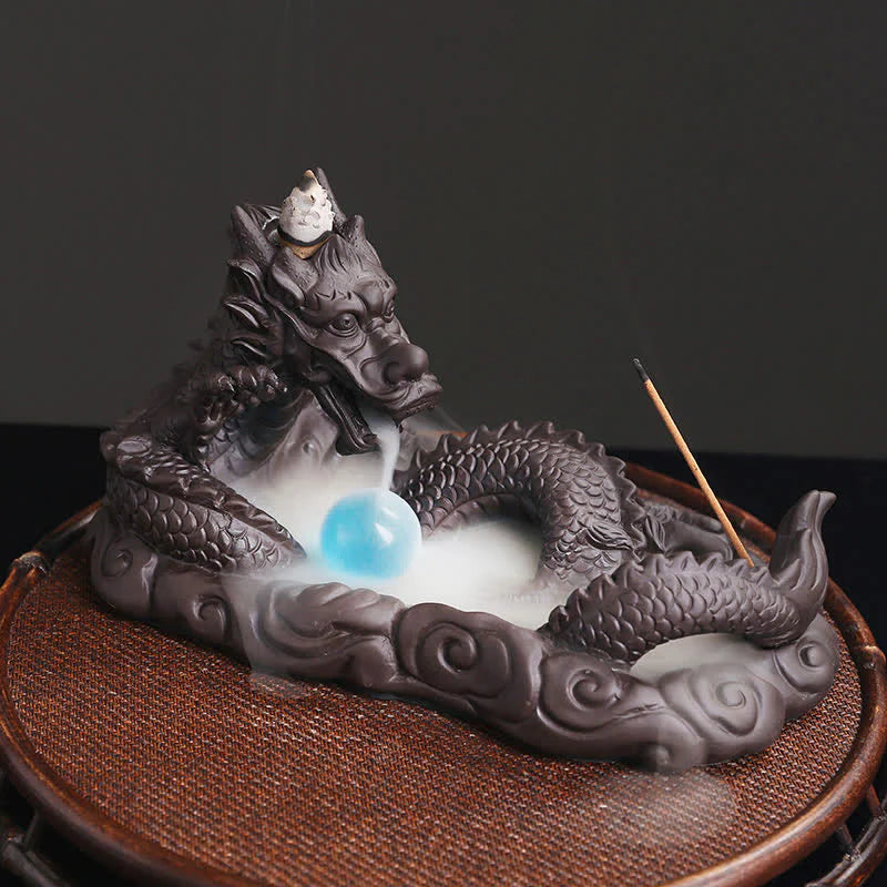 Buddha Stones Dragon Playing Ball Flower Protection Incense Burner Decoration