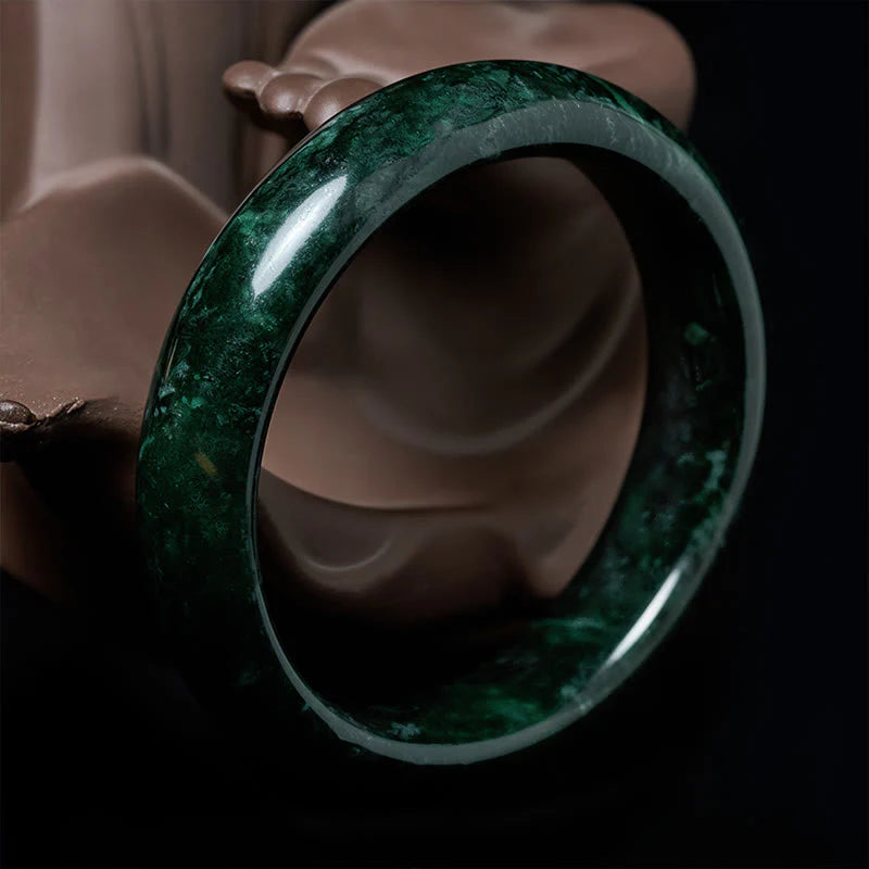 Buddha Stones Nanyang Black-Green Jade Protection Cuff Bangle Bracelet