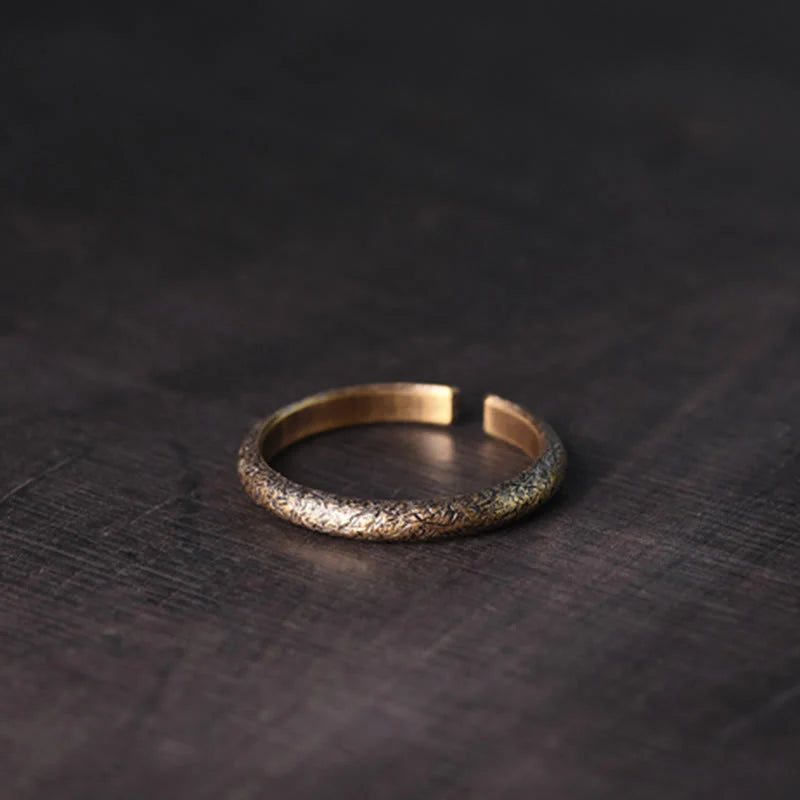 Buddha Stones Tibetan Vintage Texture Design Copper Luck Couple Ring