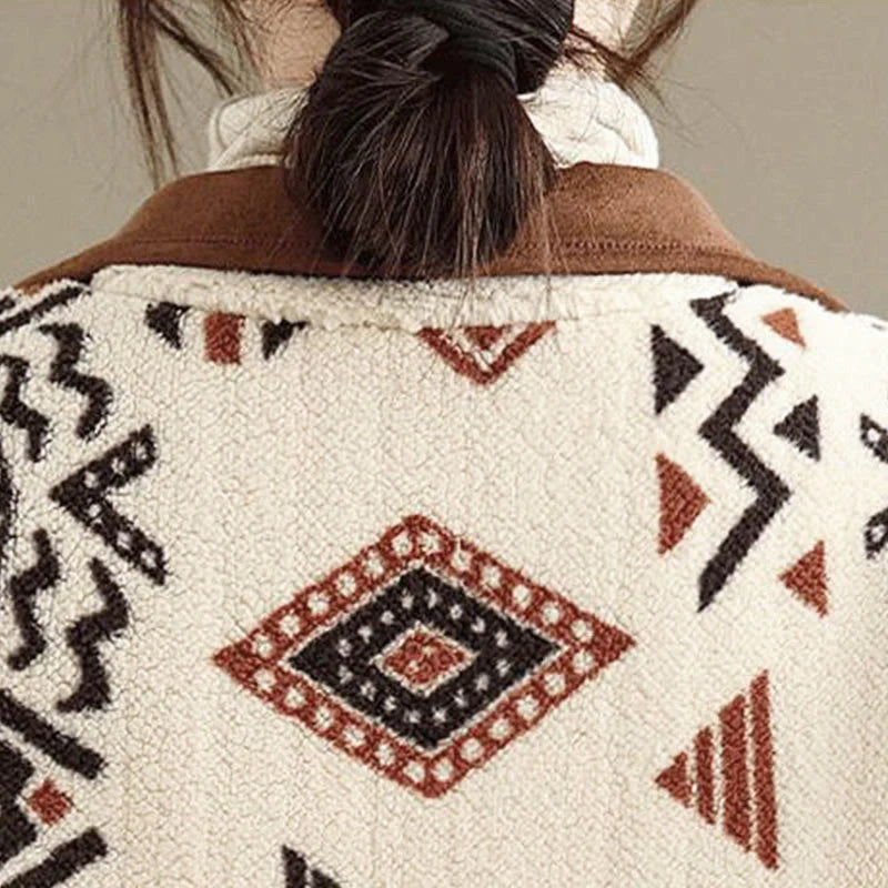 Buddha Stones Fall Winter Buttons Geometric Patterns Long Sleeve Cotton Women's Jacket