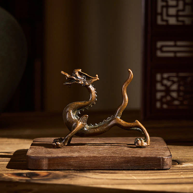 Buddha Stones Mini Dragon Alloy Luck Protection Home Decoration 7.6*2.5*5.4 cm