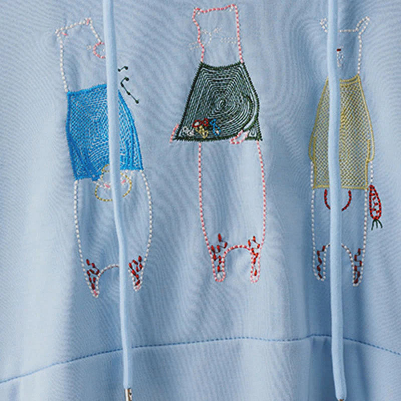 Buddha Stones Fall Embroidery Bear Long Sleeve Women's Hoodie