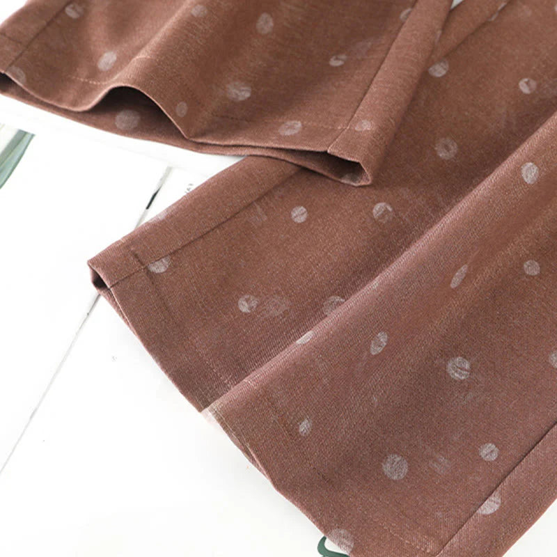 Buddha Stones Casual White Dots Pattern Polyester Women's Wide Leg Pants With Pockets
