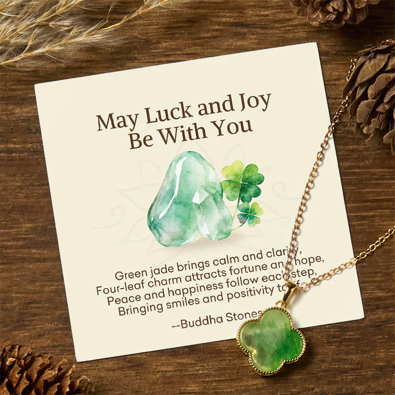 Buddha Stones May Luck and Joy Be With You Jade Necklace Includes Gift Message Card